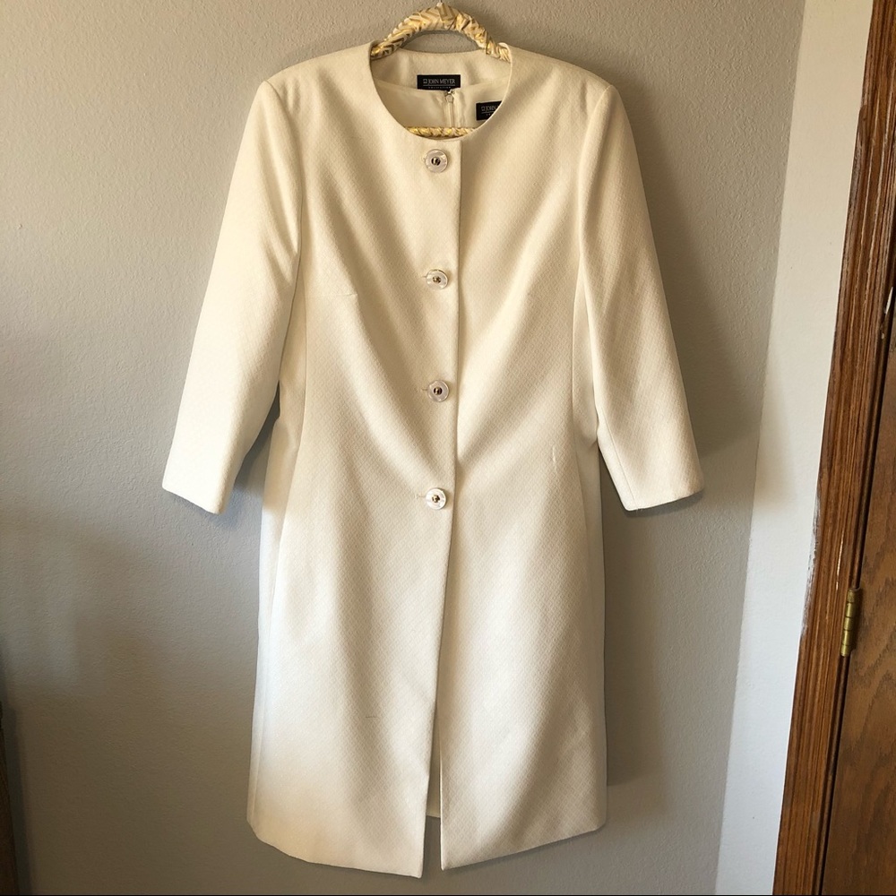 St. John Collection Cream Long Sleeve Coat Dress